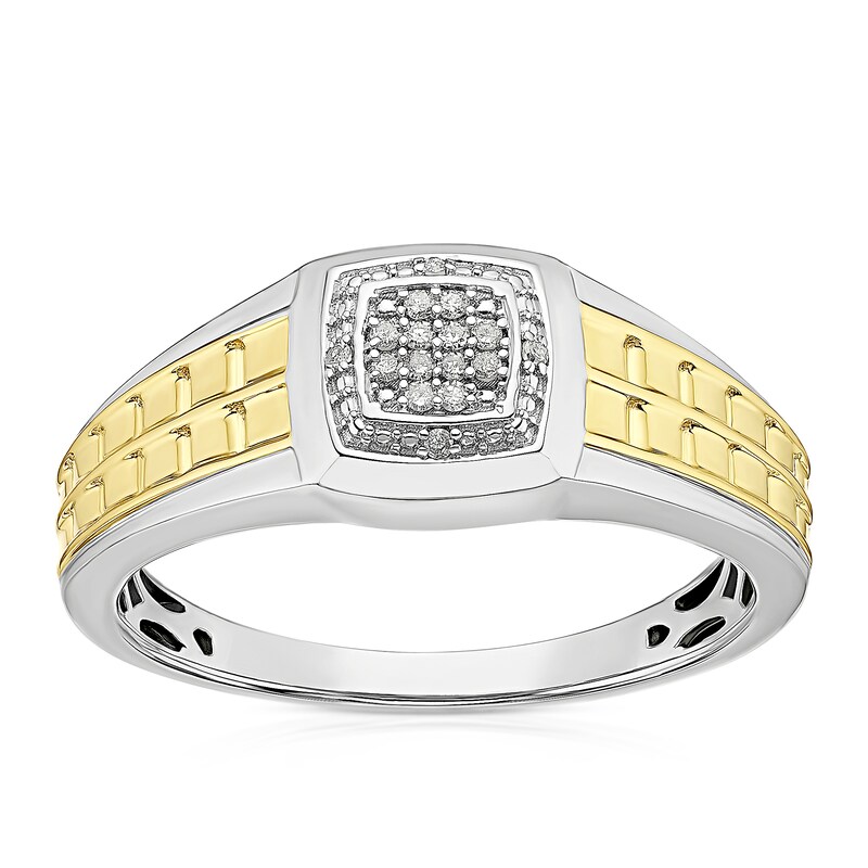 Main Image 1 of Sterling Silver & Yellow Gold Plated Diamond Signet Ring
