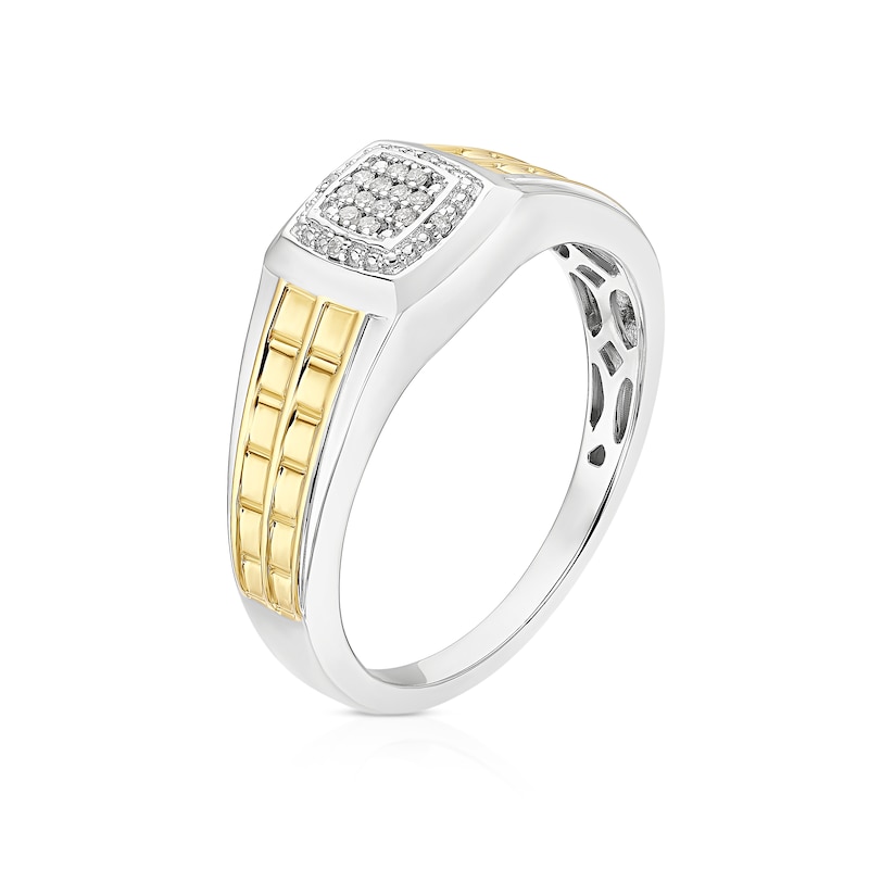 Main Image 2 of Sterling Silver & Yellow Gold Plated Diamond Signet Ring