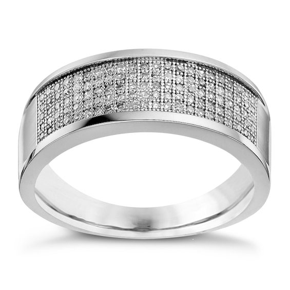 Mens 9ct White Gold 0.30ct Diamond Pave Set 8mm Ring