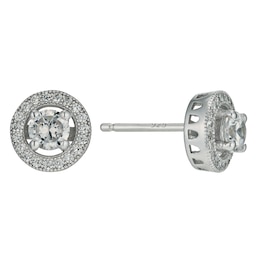 Sterling Silver Cubic Zirconia Halo Stud Earrings