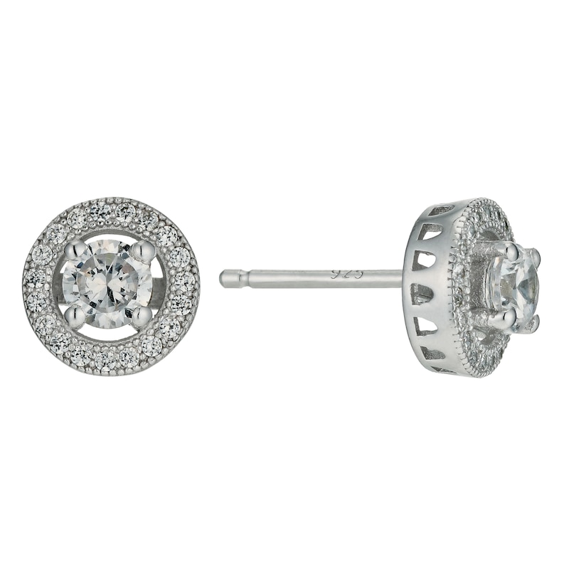 Main Image 1 of Sterling Silver Cubic Zirconia Halo Stud Earrings