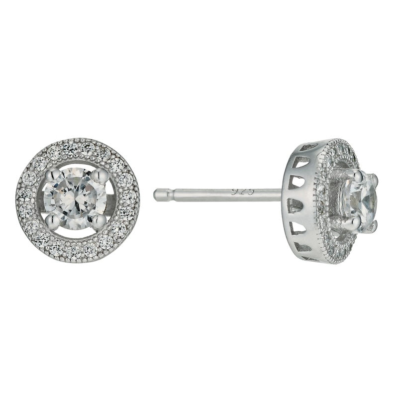 Silver Cubic Zirconia Halo Stud Earrings