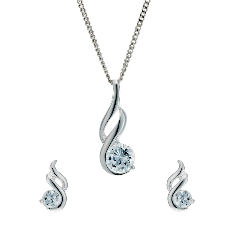 Sterling Silver Cubic Zirconia Earrings & Pendant Set