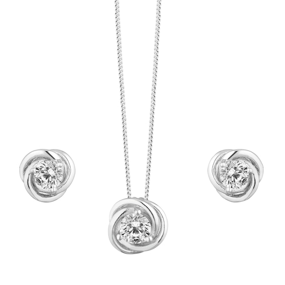Silver Cubic Zirconia Knot Jewellery Set by Ernest Jones