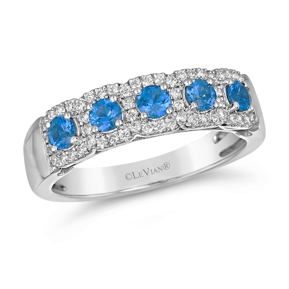 Le Vian Platinum 0.25ct Diamond and Blueberry Sapphire Round Cut Ring