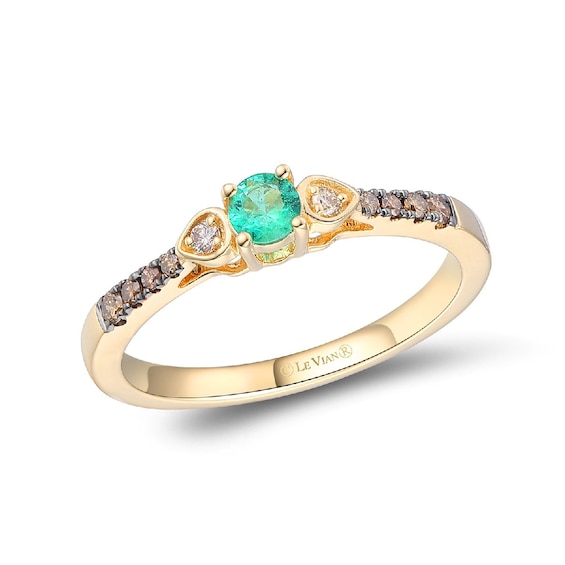 Le Vian 14ct Yellow Gold 0.12ct Diamond and Costa Smeralda Emerald Trilogy Round Ring
