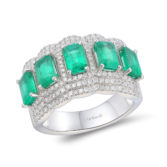 Le Vian Platinum 0.69ct Diamond and Costa Smeralda Emerald Round Cut Ring