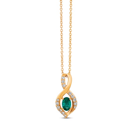 Le Vian 14ct Yellow Gold 0.20ct Diamond and Costa Smeralda Emerald Twisted Pendant