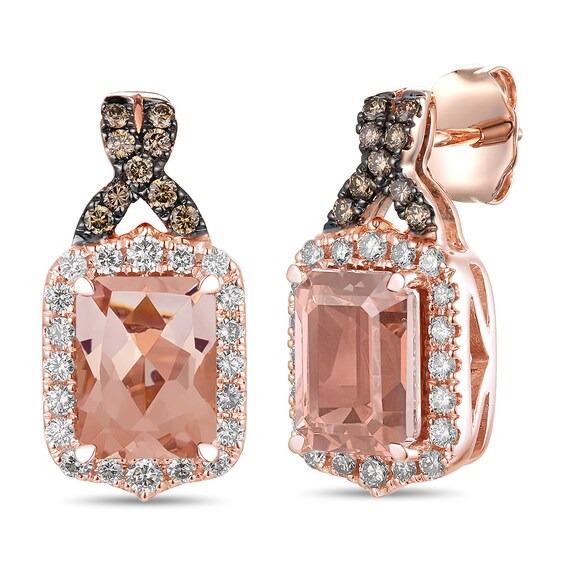 Le Vian 14ct Rose Gold 0.50ct Diamond and Peach Morganite Drop Stud Earrings