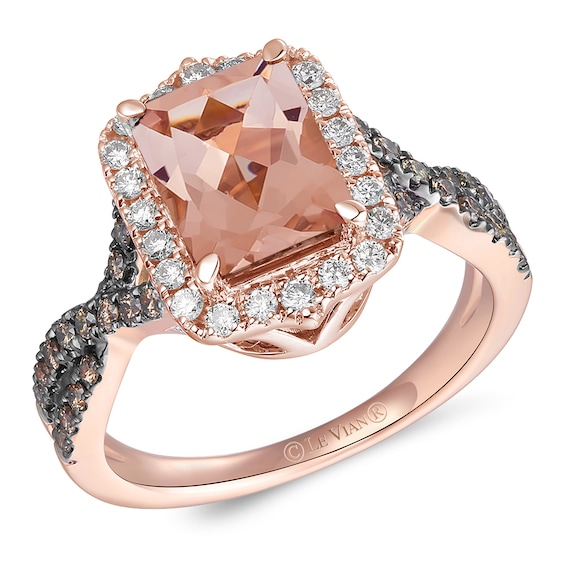 Le Vian 14ct Rose Gold 0.50ct Diamond and Peach Morganite Twisted Halo Ring