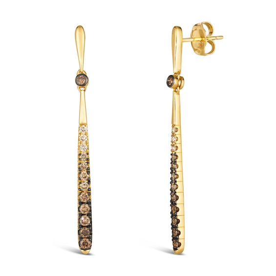 Le Vian 14ct Yellow Gold Chocolate Ombre 0.60ct Diamond Drop Stud Earrings