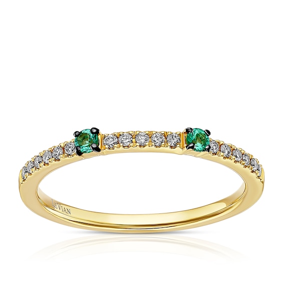 Le Vian 14ct Yellow Gold 0.10ct Diamond and Costa Smeralda Emerald Eternity Ring
