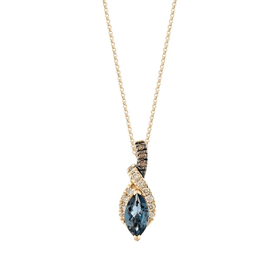Le Vian 14ct Rose Gold 0.15ct Diamond and Deep Sea Blue Topaz Twist Pendant Necklace