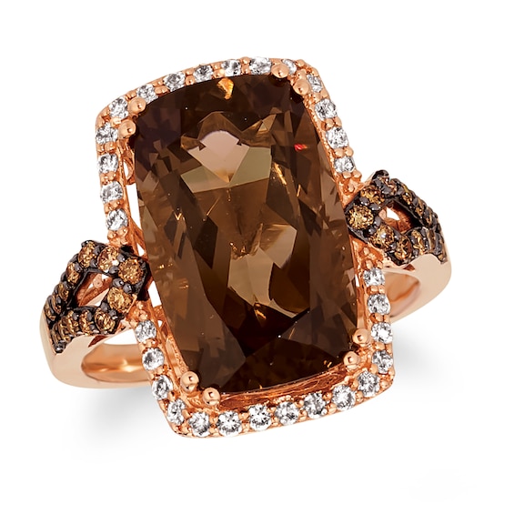 Le Vian 14ct Rose Gold 0.50ct Diamond and Brown Smokey Quartz Elongated Cushion Cut Ring