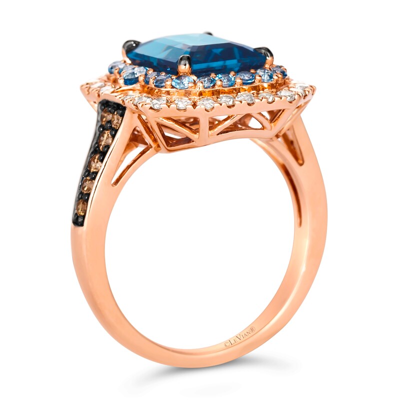 Main Image 2 of Le Vian 14ct Rose Gold 0.60ct Diamond & Deep Sea Blue Topaz Emerald Shaped Halo Ring
