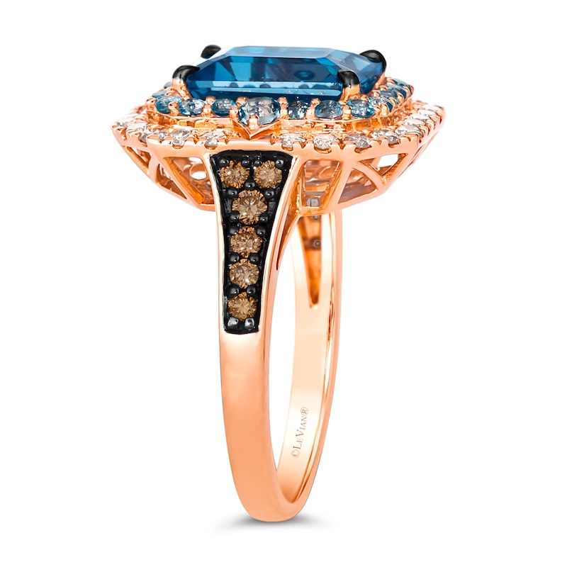 Main Image 3 of Le Vian 14ct Rose Gold 0.60ct Diamond & Deep Sea Blue Topaz Emerald Shaped Halo Ring
