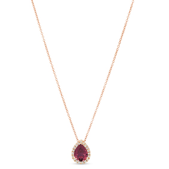Le Vian 14ct Rose Gold 0.12ct Diamond and Raspberry Rhodolite Pear Shaped Necklace