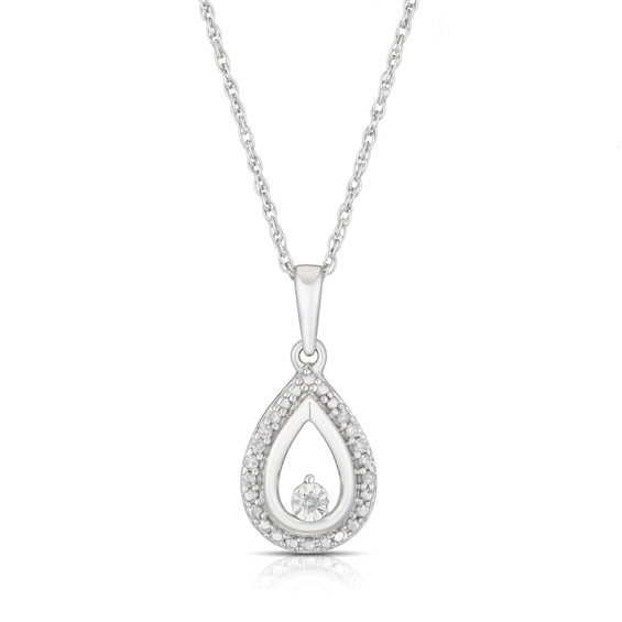 Sterling Silver Diamond Pear Shape Pendant Necklace