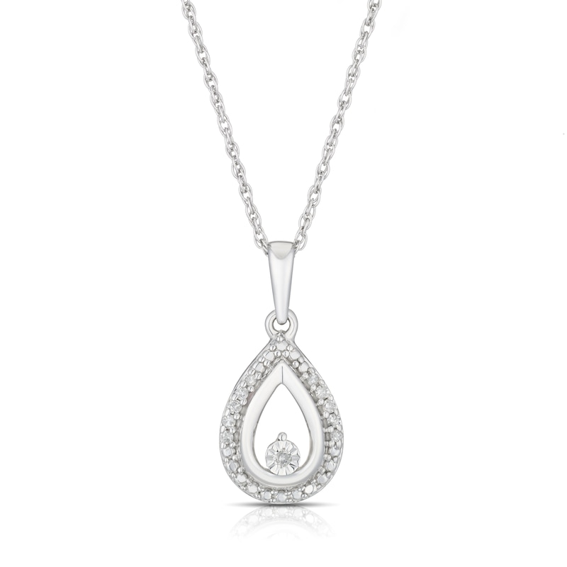 Main Image 1 of Sterling Silver Diamond Pear Shape Pendant Necklace