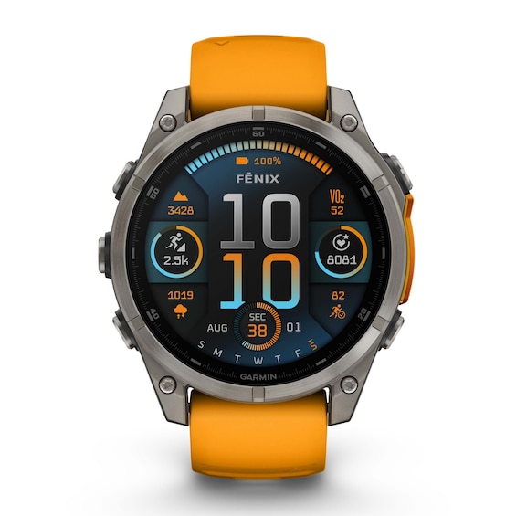 Garmin Fenix 8 47mm Titanium and Orange Silicone Strap Smart