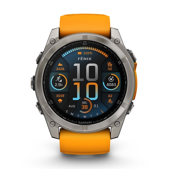 Garmin Fenix 8 51mm Titanium and Orange Silicone Strap Smart