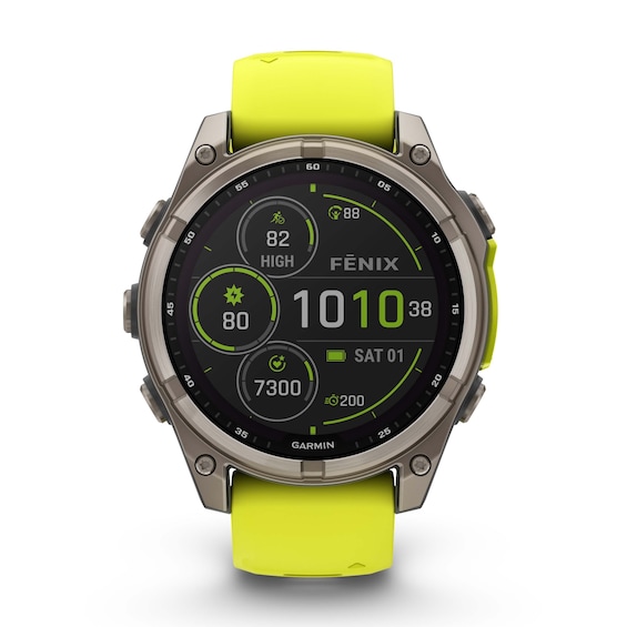 Garmin Fenix 8 47mm Titanium and Neon Yellow Silicone Strap 