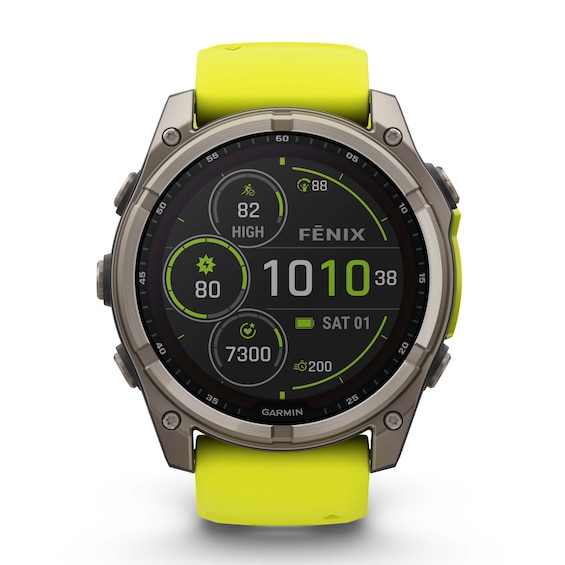 Garmin Fenix 8 51mm Titanium and Neon Yellow Silicone Strap 