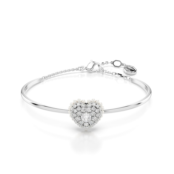 Women's Swarovski Idyllia Silver Tone 6.6" Zirconia Heart Shaped Bangle