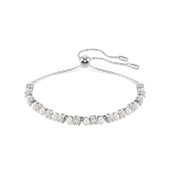 Swarovski Matrix Silver Tone Crystal Pearl and Zirconia Bolo Bracelet