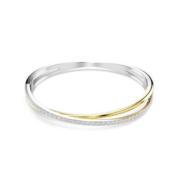 Women's Swarovski Hyperbola Two Tone 6.8" Zirconia Crossover Bangle