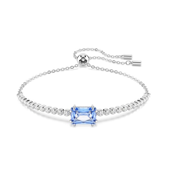 Swarovski Matrix Silver Tone Clear and Blue Zirconia Tennis 