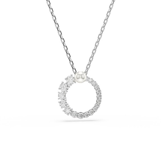 Swarovski Matrix Silver Tone 15+3 Crystal Pearl and Zirconia Open Circle Pendant