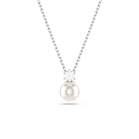 Swarovski Matrix Silver Tone Crystal Pearl and Zirconia Pend