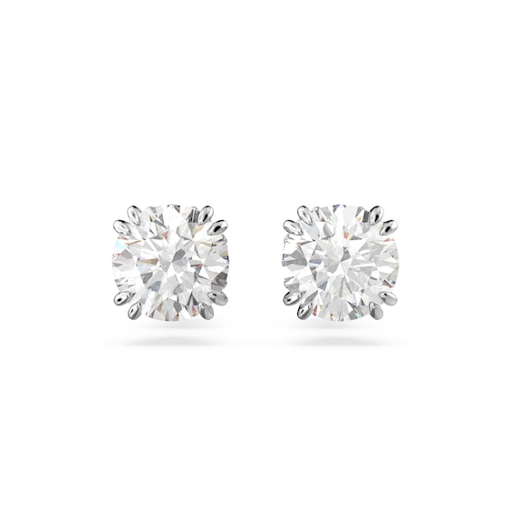 Swarovski Stilla Silver Tone and Zirconia Double Prong Stud 