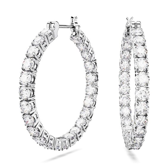 Swarovski Women's Silver Matrix White Cubic Zirconia Hoop Earrings 5647715 In - Image 7