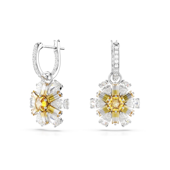 Women's Swarovski Idyllia Silver Tone Yellow & Clear Zirconia Flower Drop Earrings