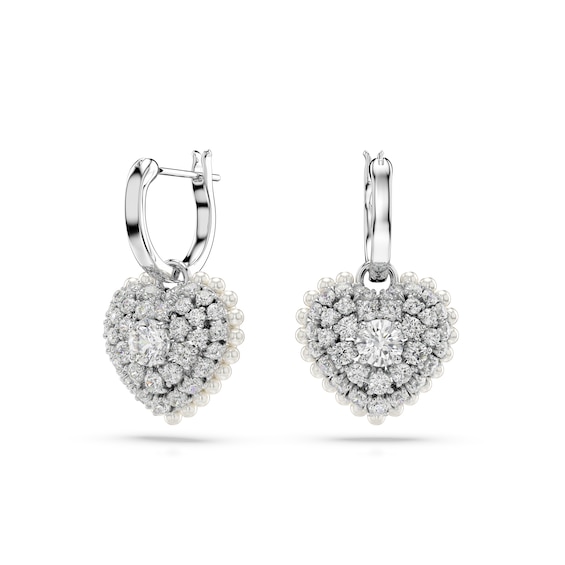 Women's Swarovski Hyperbola Silver Tone Domed Heart Shaped Drop Earrings