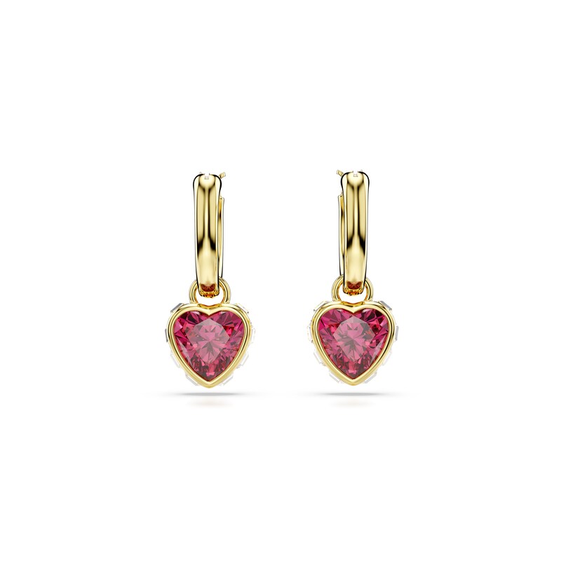 Main Image 2 of Swarovski Chroma Gold Tone & Red Zirconia Heart Shaped Drop Hoop Earrings