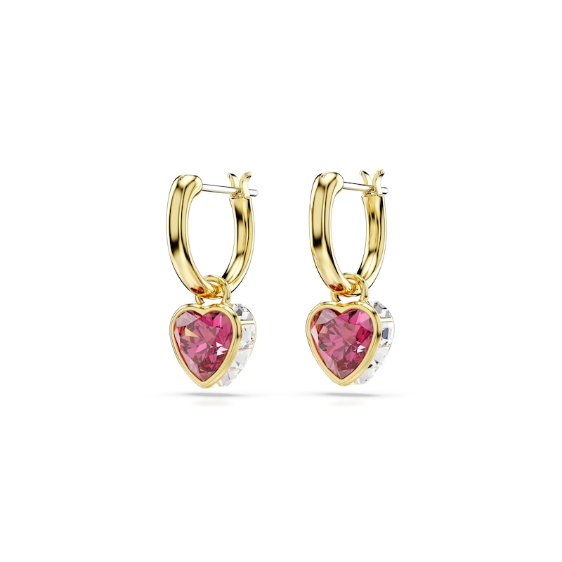 Main Image 3 of Swarovski Chroma Gold Tone & Red Zirconia Heart Shaped Drop Hoop Earrings