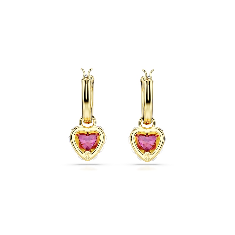 Main Image 4 of Swarovski Chroma Gold Tone & Red Zirconia Heart Shaped Drop Hoop Earrings