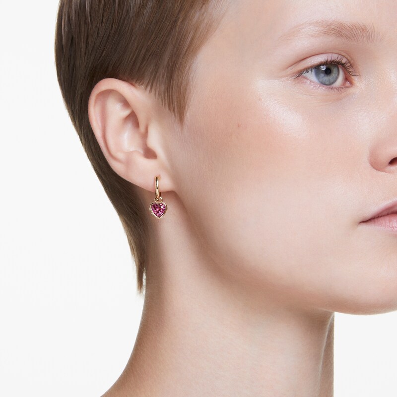 Main Image 5 of Swarovski Chroma Gold Tone & Red Zirconia Heart Shaped Drop Hoop Earrings