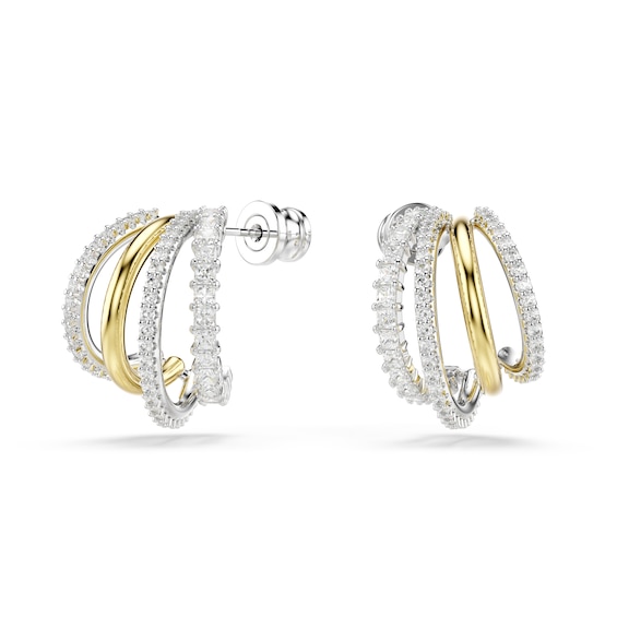 Women's Swarovski Hyperbola Gold Tone Cubic Zirconia Multi Row Half Hoop Earrings