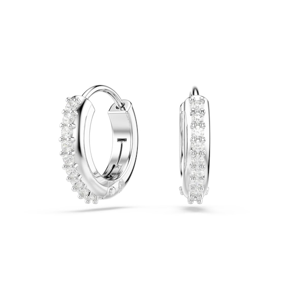 Women's Swarovski Matrix Silver Tone 11Mm Zirconia Mini Hoop Earrings