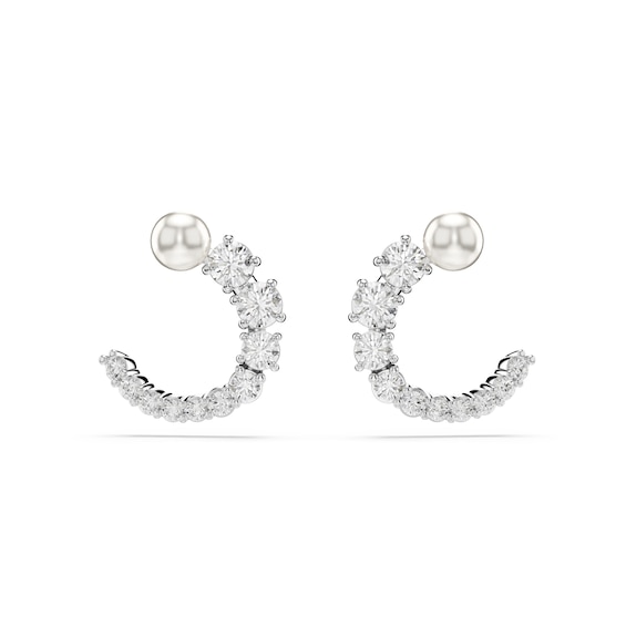 Women's Swarovski Matrix Silver Tone Crystal Pearl & Zirconia Half Hoop