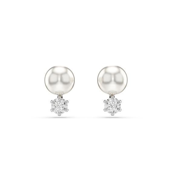 Swarovski Matrix Silver Tone Crystal Pearl and Zirconia Round Stud Earrings