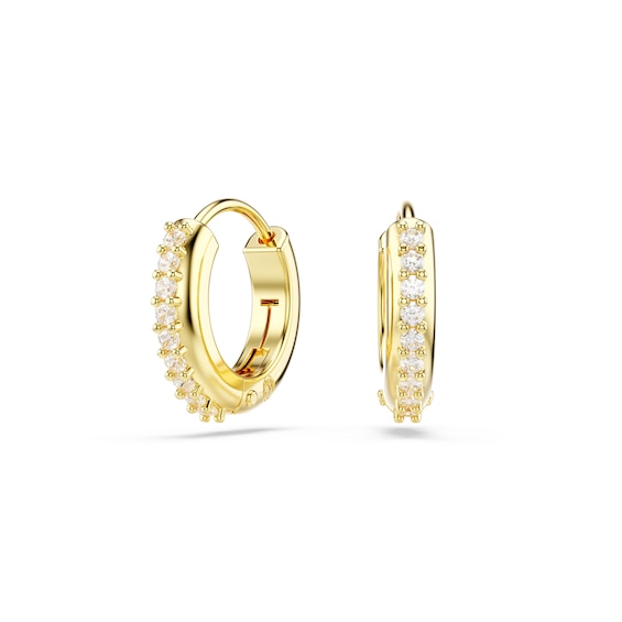 Women's Swarovski Matrix Gold Tone 11Mm Zirconia Round Mini Hoop Earrings