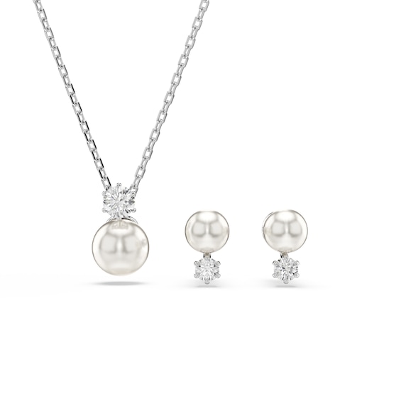 Swarovski Matrix Silver Tone Crystal Pearl Necklace and