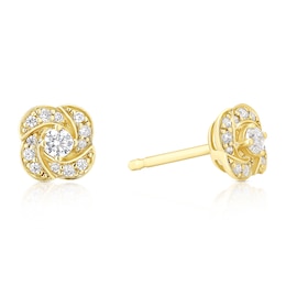 18ct Yellow Gold Cubic Zirconia Flower Shaped Twist Earrings