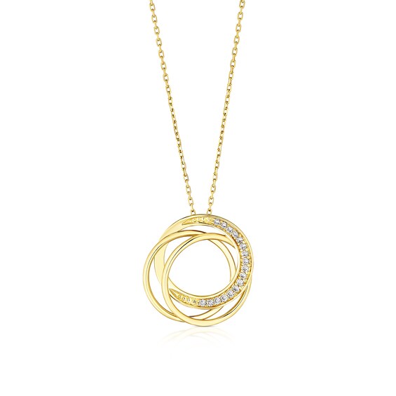 18ct Yellow Gold 16+2 Cubic Zirconia Circle Pendant