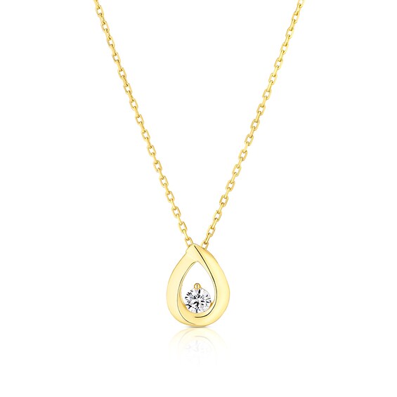 18ct Yellow Gold 16+2 Cubic Zirconia Open Pear Shape Pendant